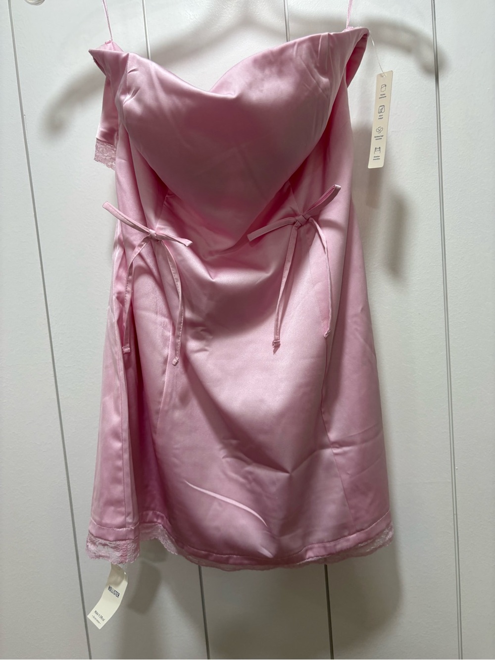 Hollister Womens Pink Satin Bow Bodycon Strapless Mini Dress Open Back Medium